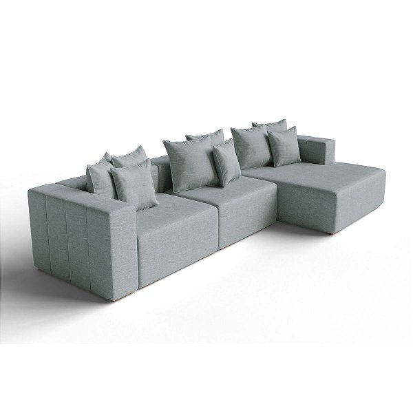 Sofá Living Modulado 2,96m em Linho Urbana Cinza Médio com Chaise Paris - Home Mobily