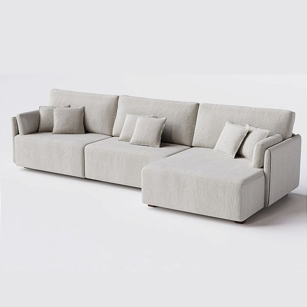 Sofá Living Modulado 2,65 com Chaise em Boucle Off white Barcelona - Home Mobily