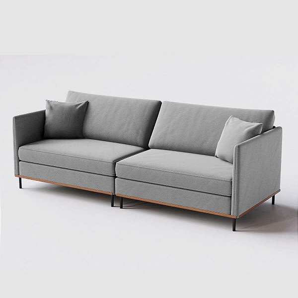 Sofá Living Modular 2,25m em Linho Cinza Claro Roma - Home Mobily