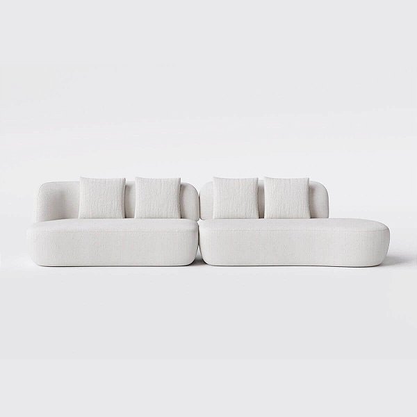 Sofá Living Modulado 3,90m em Boucle essência Off White - Van Gogh - Home Mobily