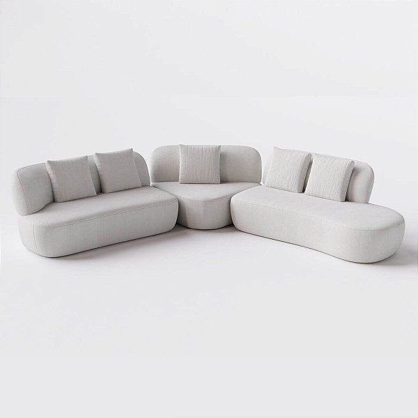 Sofá Living Modulado de Canto 2,80m x 3,10m em Boucle essência Off White - Van Gogh - Home Mobily
