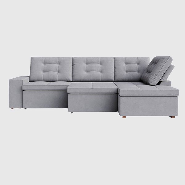 Sofá Retrátil e Reclinável com Chaise 3,05m em Suede Névoa Cinza Claro - Detroit - Home Mobily