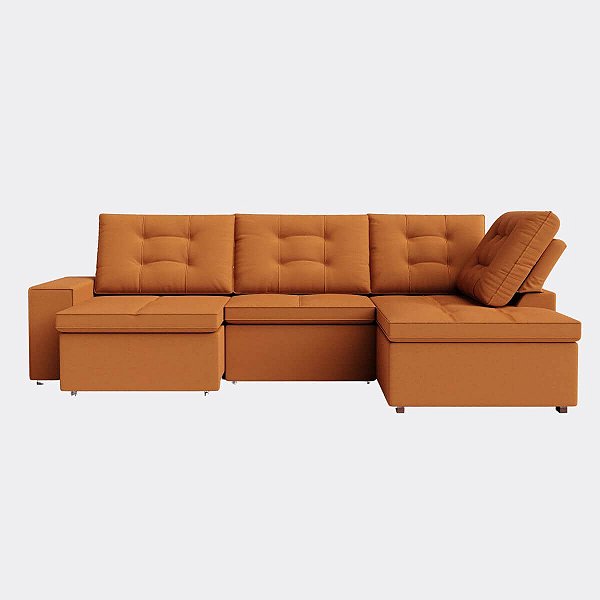 Sofá Retrátil e Reclinável com Chaise 3,05m em Suede Tostado Terracota - Detroit - Home Mobily