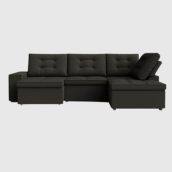 Sofá Retrátil e Reclinável com Chaise 3,05m em Suede Urbano Onix - Detroit - Home Mobily