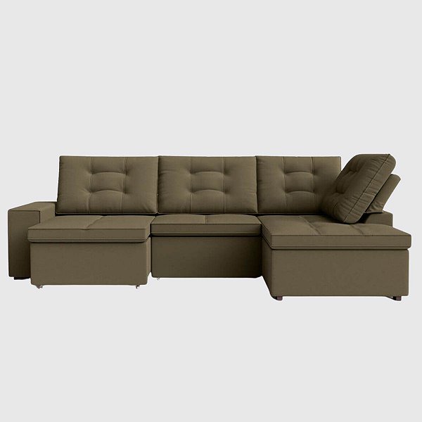 Sofá Retrátil e Reclinável com Chaise 2,90m em Suede Veludo Marrom - Detroit - Home Mobily