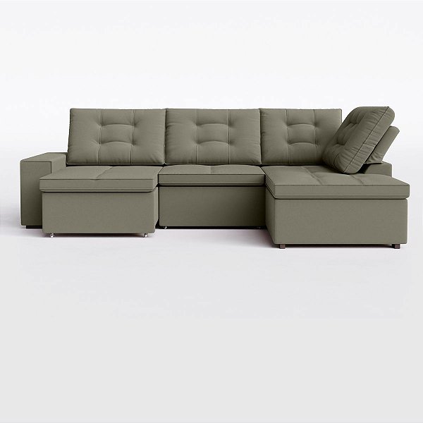 Sofá Retrátil e Reclinável com Chaise 3,05m em Suede Real Castor - Detroit - Home Mobily