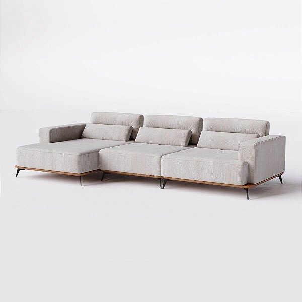 Sofá Houston com Chaise 2,87m em Bouclé Off White Nuvem