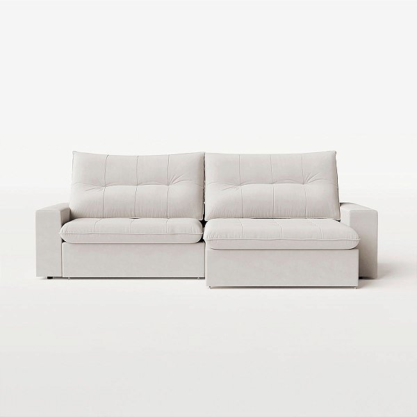 Sofá Retrátil e Reclinável 2,30m em Veludo Mar Off White - Toronto - Home Mobily