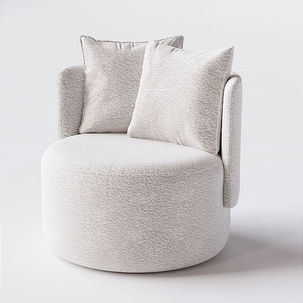 Poltrona Giratória Bangkok em Bouclé Aurora Branco Cru - Home Mobily