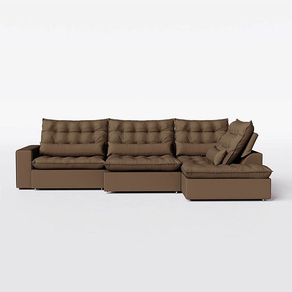 Sofá Volt com Chaise 3,20m em Suede Veludo Marrom - Home Mobily