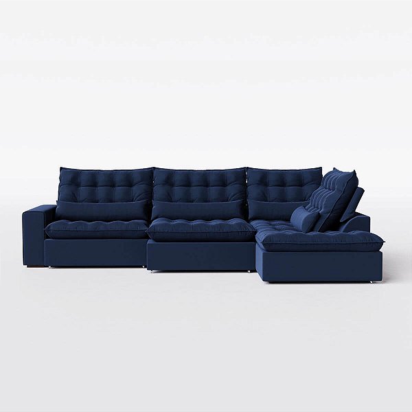 Sofá Volt com Chaise 3,20m em Suede Mar Profundo - Home Mobily