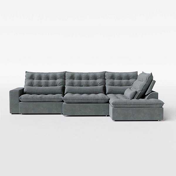 Sofá Volt com Chaise 2,80m em Suede Cinza de Inverno - Home Mobily