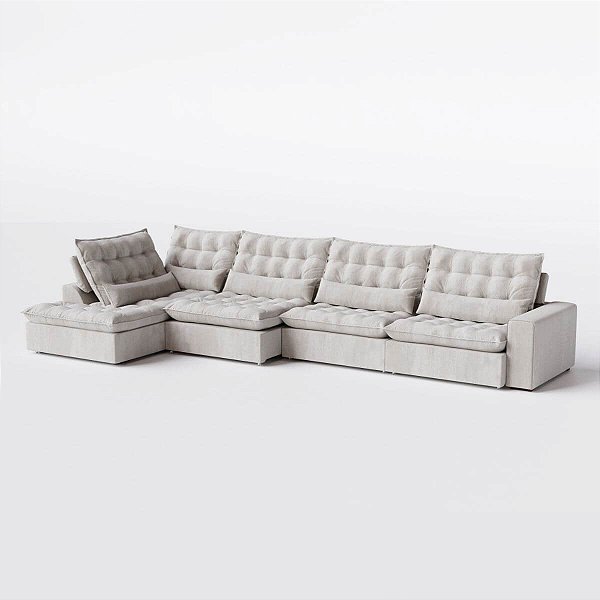 Sofá Volt com Chaise 3,80m em Bouclé Nuvem Bege - Home Mobily