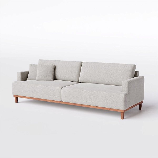 Sofá Living Fixo Doha 2,70m em Linho Cinza Névoa