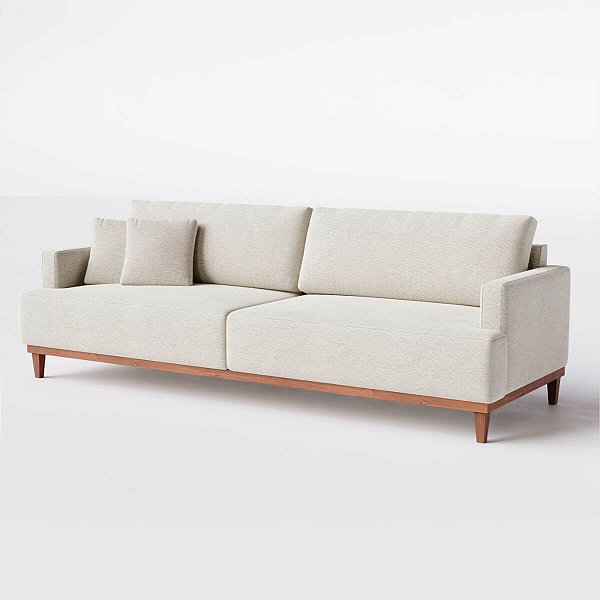 Sofá Living Fixo Doha 2,30m em Linho Bege Claro