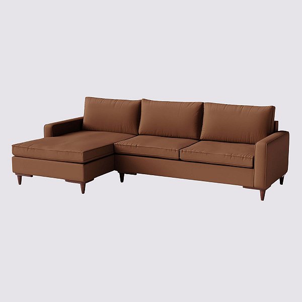 Sofá Viena com Chaise 2,40m em Veludo Vulcânica Cobre - Home Mobily