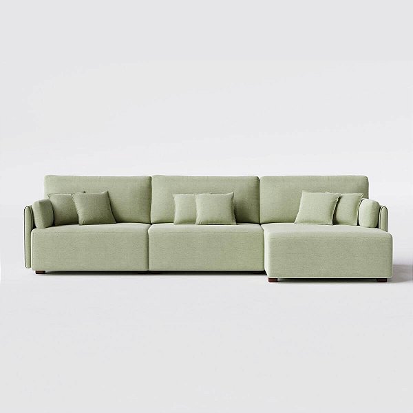 Sofá Living com Chaise Barcelona 2,95m em Linho Columbia Premium Verde Militar - Home Mobily