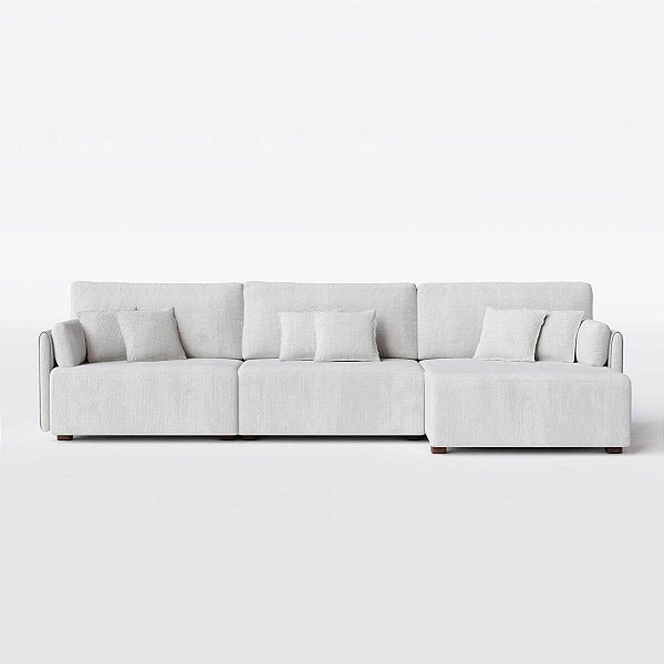 Sofá Living com Chaise Barcelona 2,65m em Bouclé Aurora Branco Cru- Home Mobily