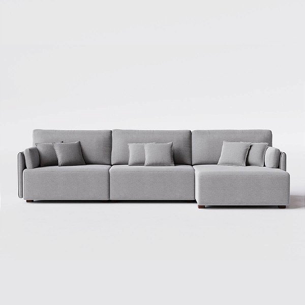 Sofá Living com Chaise Barcelona 3,55m em Linho Urbana Cinza Médio - Home Mobily