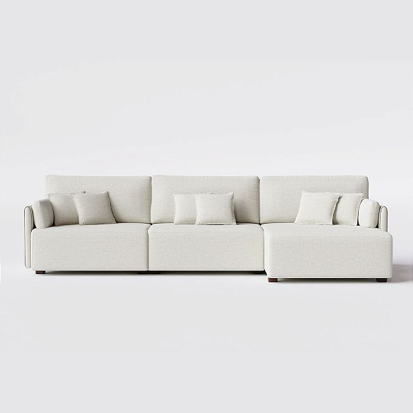 Sofá Living com Chaise Barcelona 3,25m em Linho Nuvem Off White - Home Mobily
