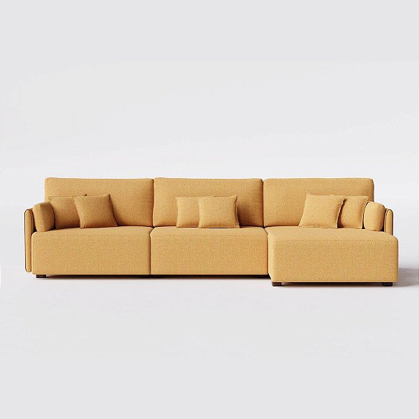 Sofá Living com Chaise Barcelona 3,55m em Bouclé Sol Mostarda - Home Mobily