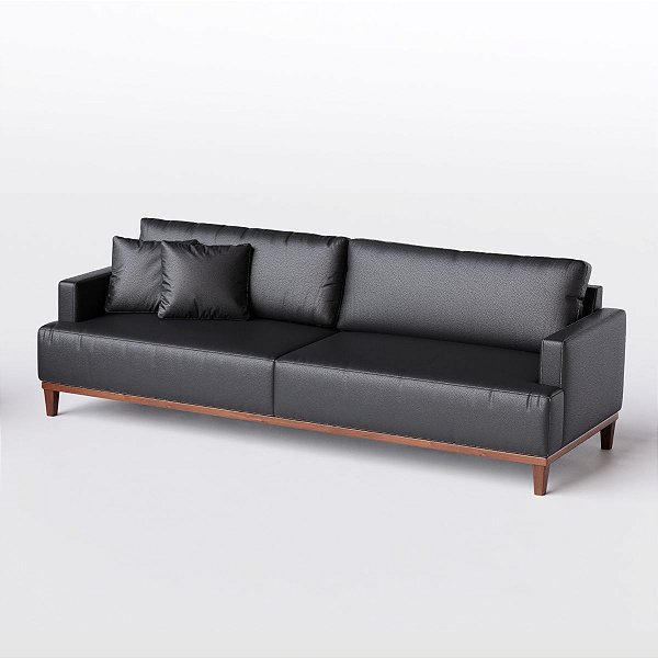 Sofá Living Fixo Doha 2,00m em Couro Preto