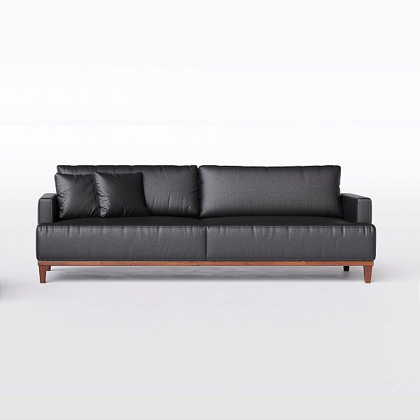 Sofá Living Doha 2,28m em Couro Preto - Home Mobily