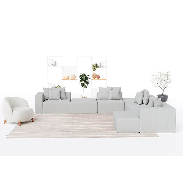 Sofá Paris de Canto com Chaise 4,28m x 4,28m em Boucle Alaska Cinza - Home Mobily