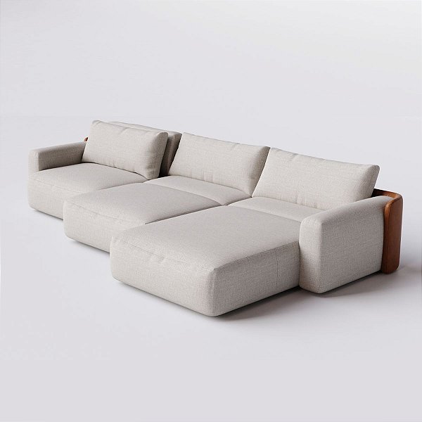 Sofá Ibiza Retrátil com Chaise 3,14m em Linho Off White Areia