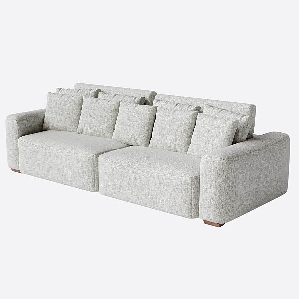 Sofá Montevidéu Retrátil e Reclinável Modular 2,70m em Bouclé Saturno Cinza Claro - Home Mobily