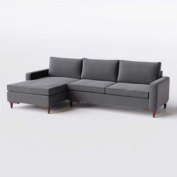 Sofá Viena com Chaise 2,70m em Linho Cinza Pérola