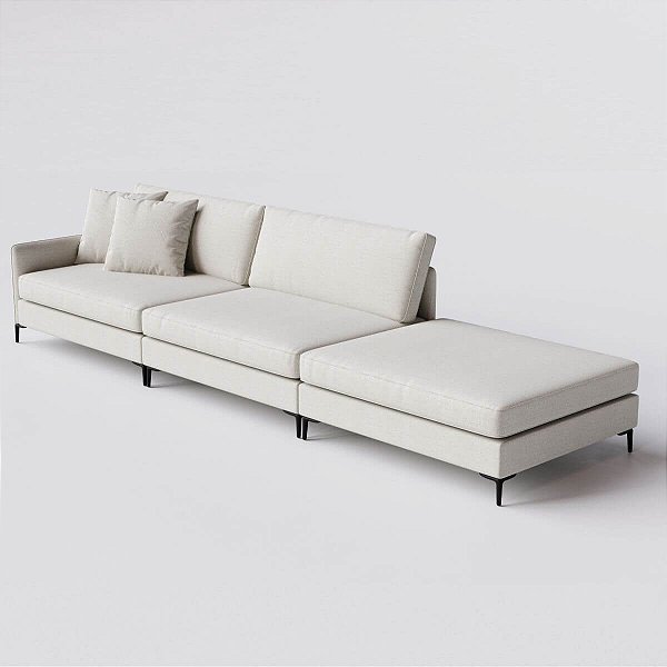 Sofá Living Monte Carlo 3,68m em Linho Off White Giz