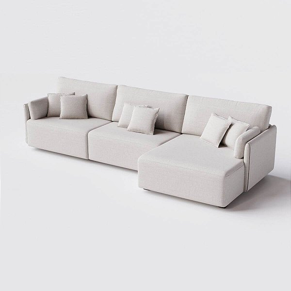 Sofá Living com Chaise Barcelona 2,65m em Linho Algodão Lapidado - Home Mobily