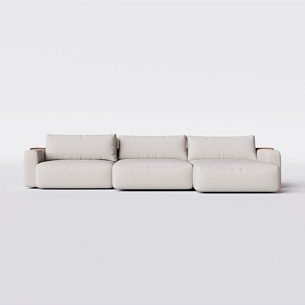 Sofá Ibiza Retrátil 3,44m em Linho Branco Neve e Corino Marrom - Home Mobily*