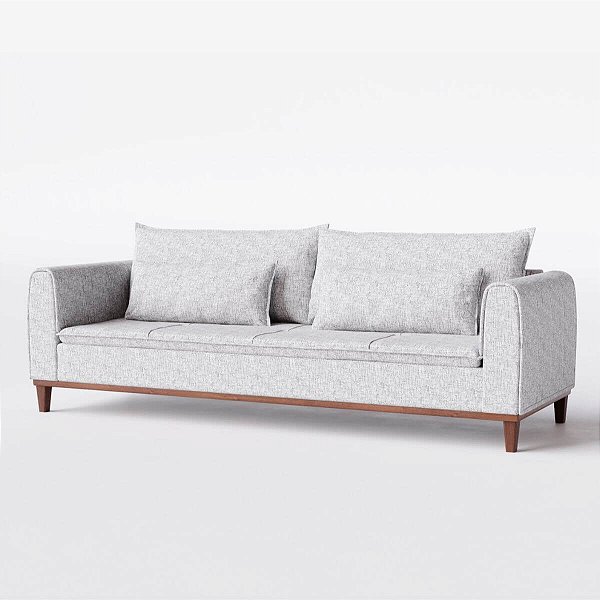 Sofá Living Fixo Lisboa 2,50m em Linho Mescla Cinza Claro