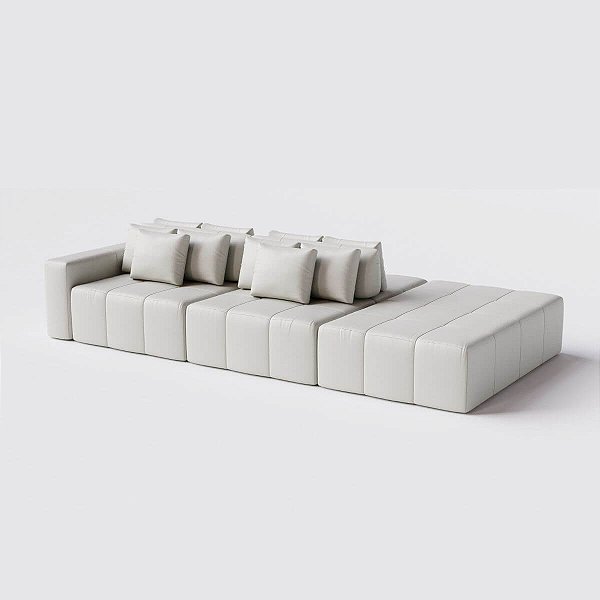 Sofá Modulado Ilha Santorini 2,60m x 1,60m em Couro Off White
