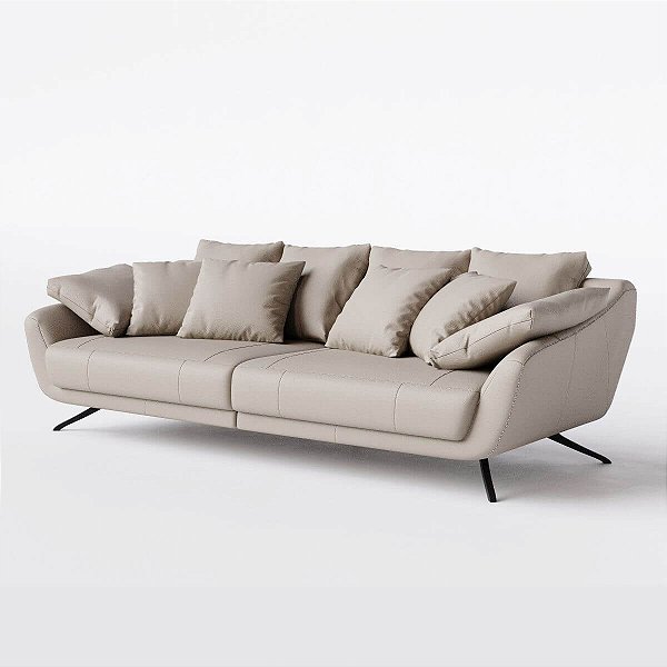 Sofá Living Fixo San Marino 2,16m em Couro Bege