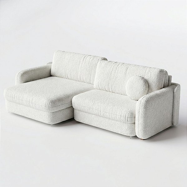 Sofá Cama New Denver Sem Caixa 2,22m em Bouclé Branco Cru