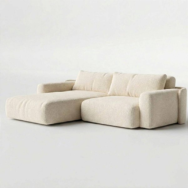 Sofá Cama Ibiza Sem Caixa com Super Chaise 2,04m em Bouclé Off White