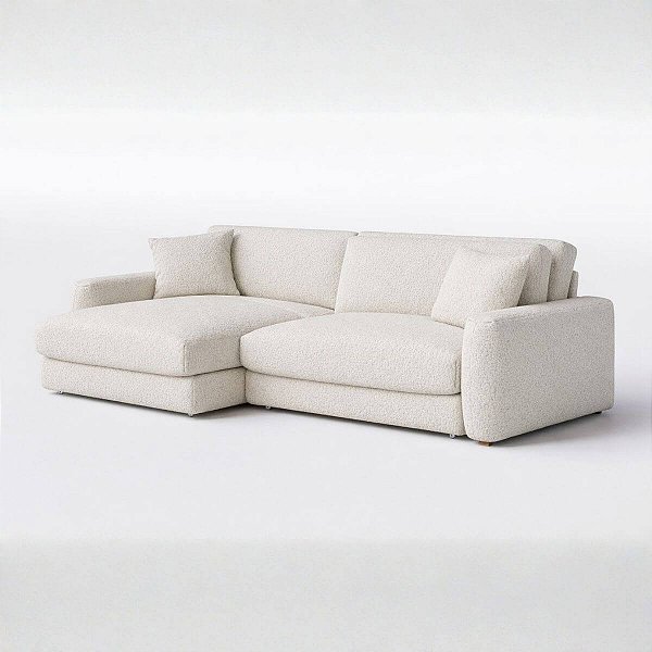 Sofá Cama Bahamas Sem Caixa de 2,60m em Bouclé Off White Nuvem