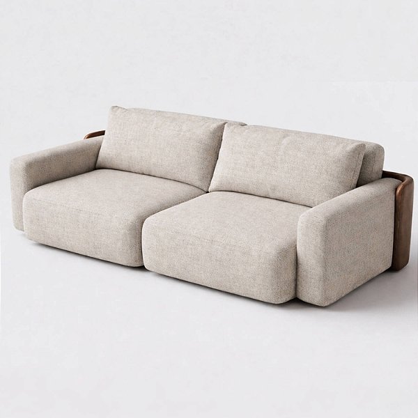 Sofá Cama Ibiza 2 Módulos Sem Caixa 2,60 em Linho Off White Areia e Corino Marrom