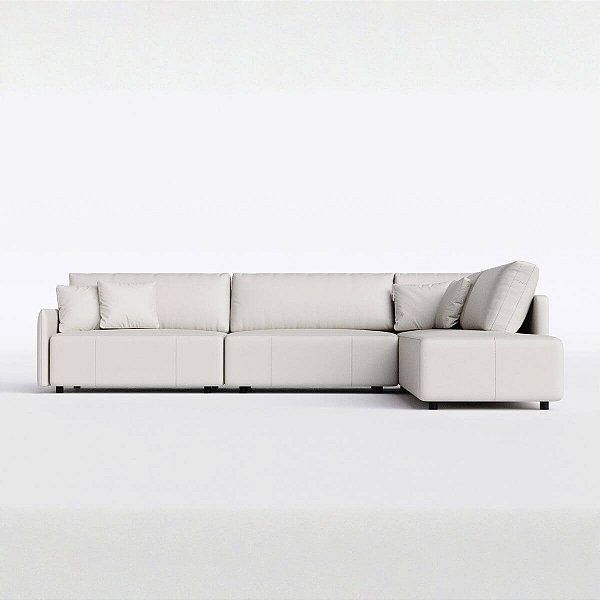 Sofá Living Modulado Mosaico 2,54m x 2,07m em Couro Off White Areia