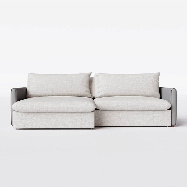 Sofá Cama Berlim Sem Caixa 2,00m em Linho Off White Natural e Corino Cinza
