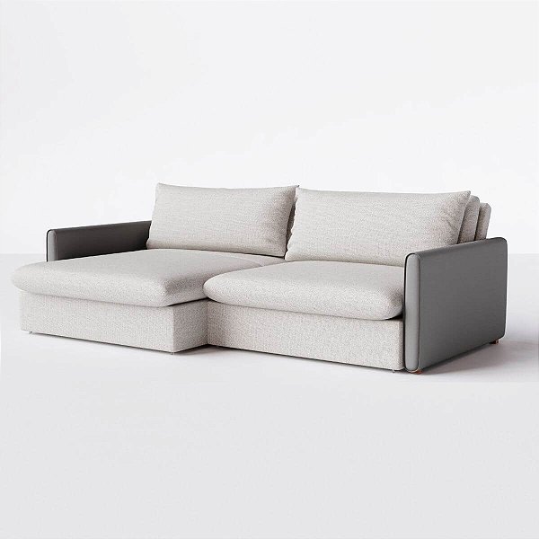 Sofá Cama Berlim Sem Caixa 2,20m em Linho Off White Natural e Corino Cinza