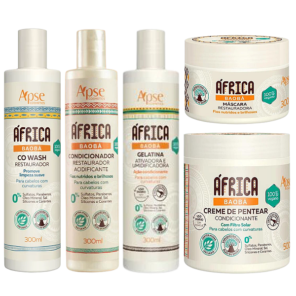 Kit Co-Wash, Condicionador, Gelatina, Máscara e Creme para Pentear África Baobá - APSE