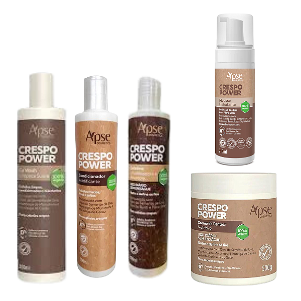 Kit Co-Wash, Condicionador, Gelatina, Mousse e Creme para Pentear Crespo Power - APSE
