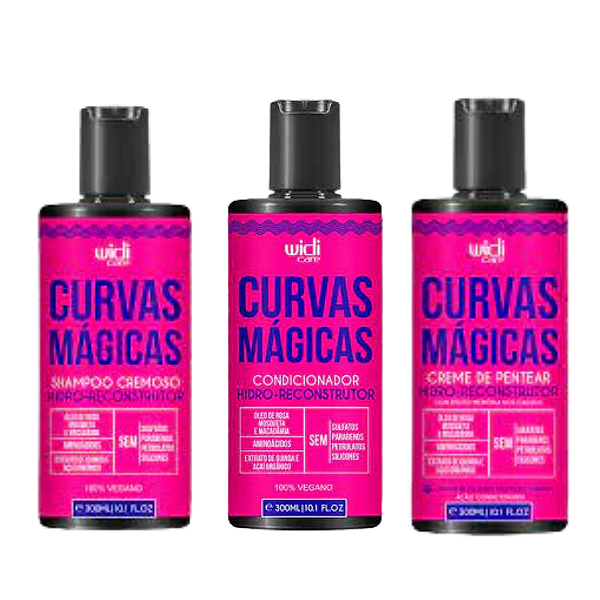 Kit Shampoo, Condicionador e Creme para Pentear Curvas Mágicas - WIDI CARE