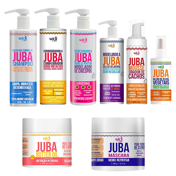 Kit Shampoo, Condicionador, Encrespando, Geleia, Mousse, Blend, Máscara e Manteiga Juba - WIDI CARE