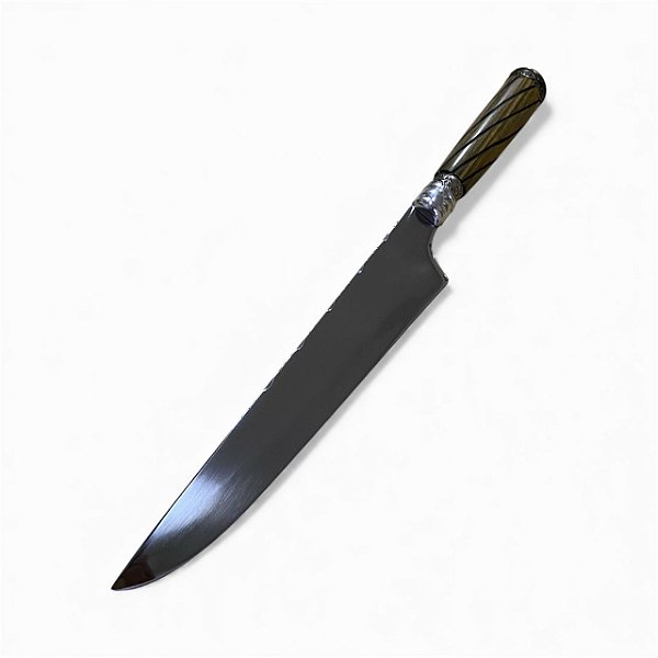 Faca churrasco inox 10" cabo madeira com arame, alpaca