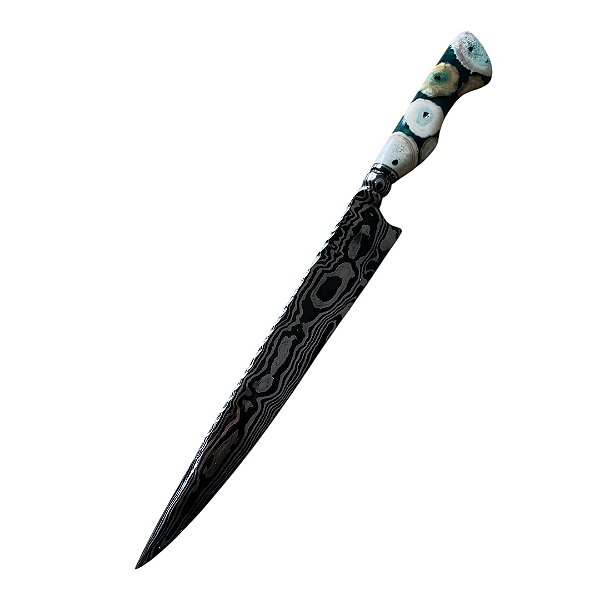 FACA GAÚCHA ESPECIAL AÇO DAMASCO 10'' CABO ESTABILIZADO CHIFRE DE CERVO NATURAL